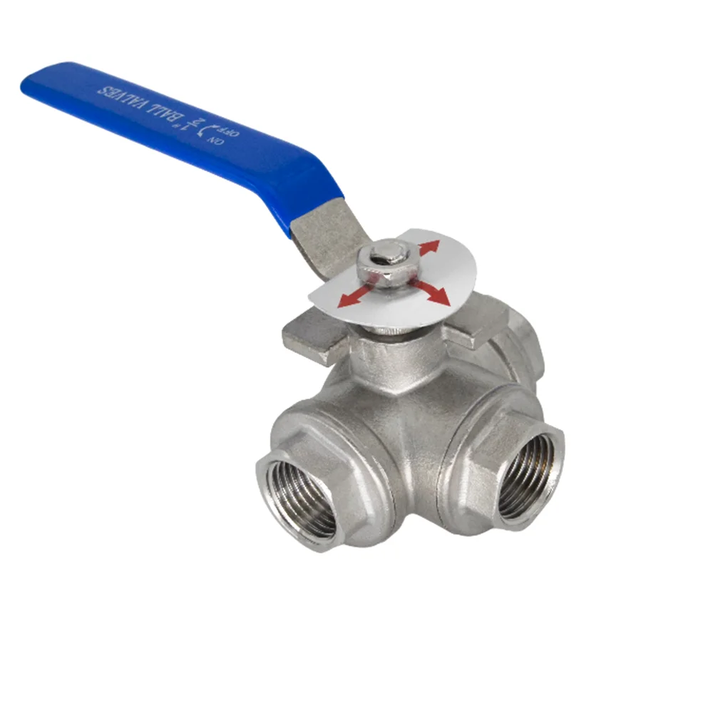 YQBS SS304 Stainless Steel Ball Valve Female Thread 3/4 1/2 T L Port 3 Three Way