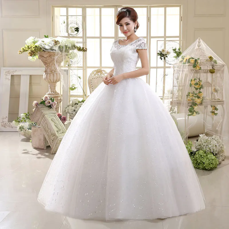 Wedding Dresses Plus Size Red White Lace O-neck Sequins Wedding Dresses Princess Bride Gowns