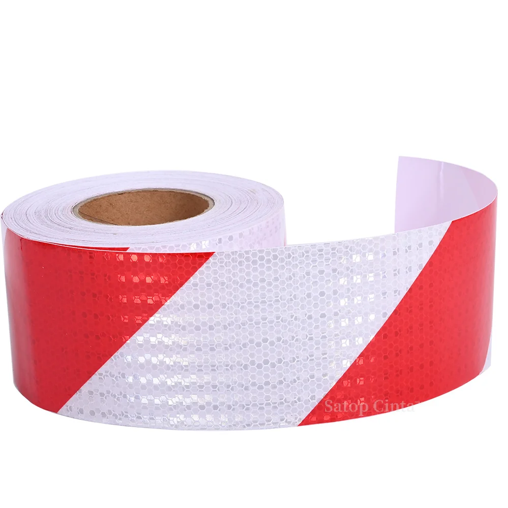 10cm * 5m weiß-rotes Twill-Reflexions band wasserdichte Reflektoren Auffälligkeit Sicherheits aufkleber Klebestreifen für Anhänger PKW LKW