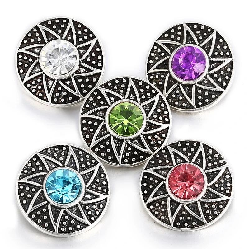 

6pcs/lot Wholesale Snap Button Jewelry Mixed Metal 18mm Snaps with Rhinestone Button for 18mm Snap Bracelets Bangles