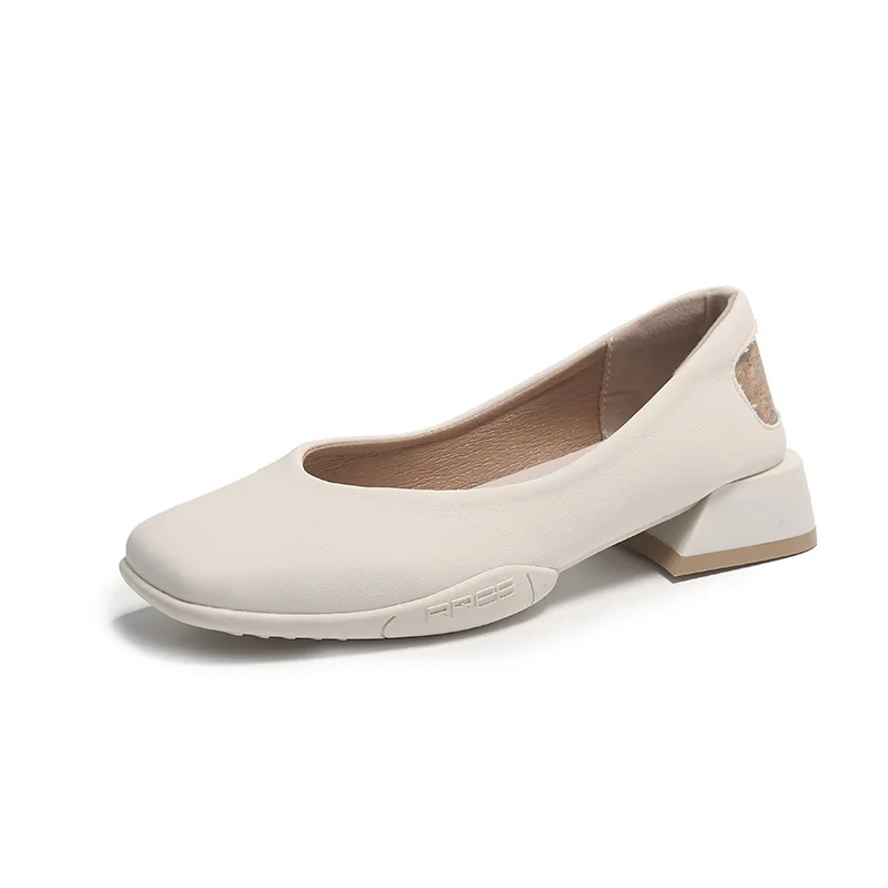 Women's Single Shoes  Summer New Thick Heeled Square Toe Shallow Mouth Grandma's Shoes Mary Jane's Shoes for Women