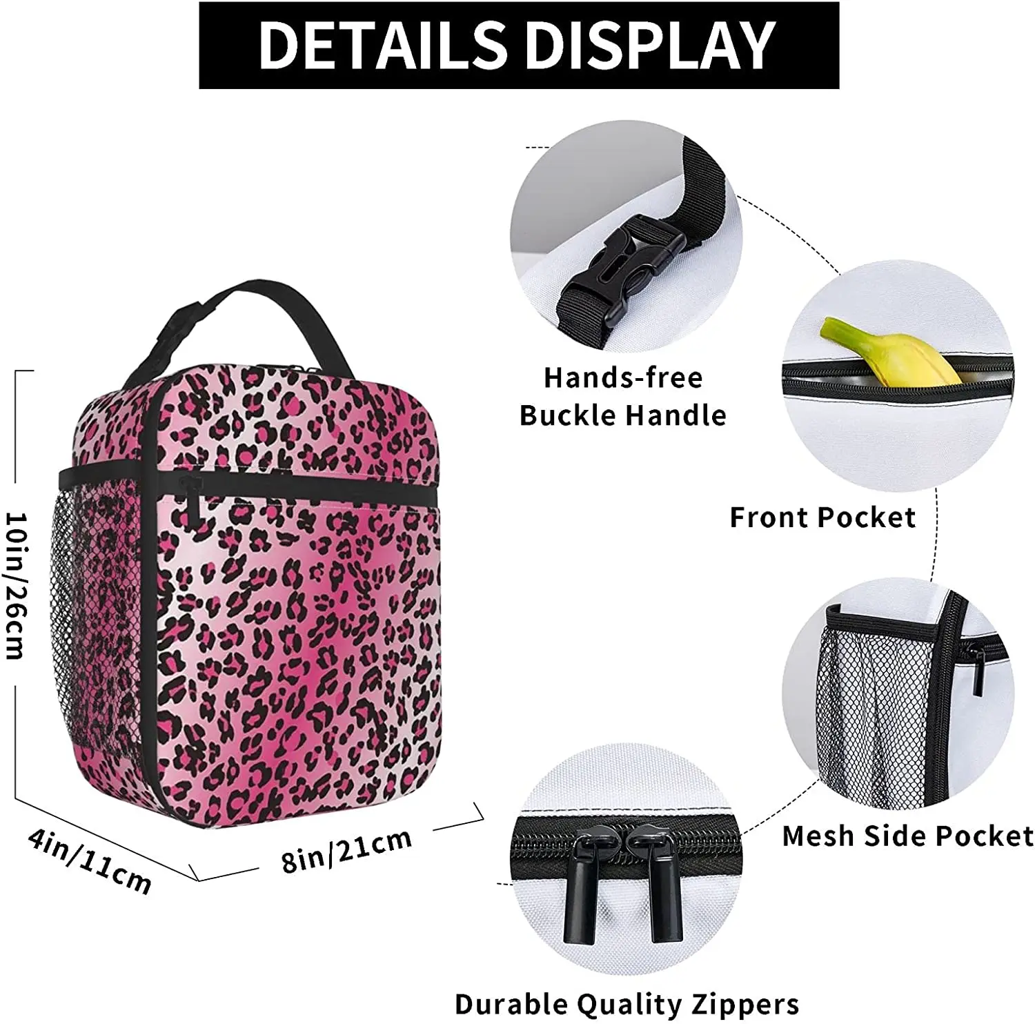 Borsa Termica Per Pranzo Bambini, Leopardata Rosa Oro, Impermeabile E Grande Capienza