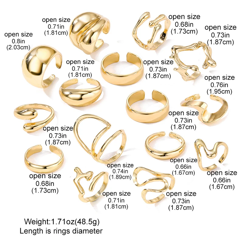 15-teiliges Y2K Flüssigmetall Unregelmäßige Ringe Set für Frauen Silberfarben Punk Grunge Goth Geometrische Offene Ringe Kit Party Schmuck Geschenk – Detail 8