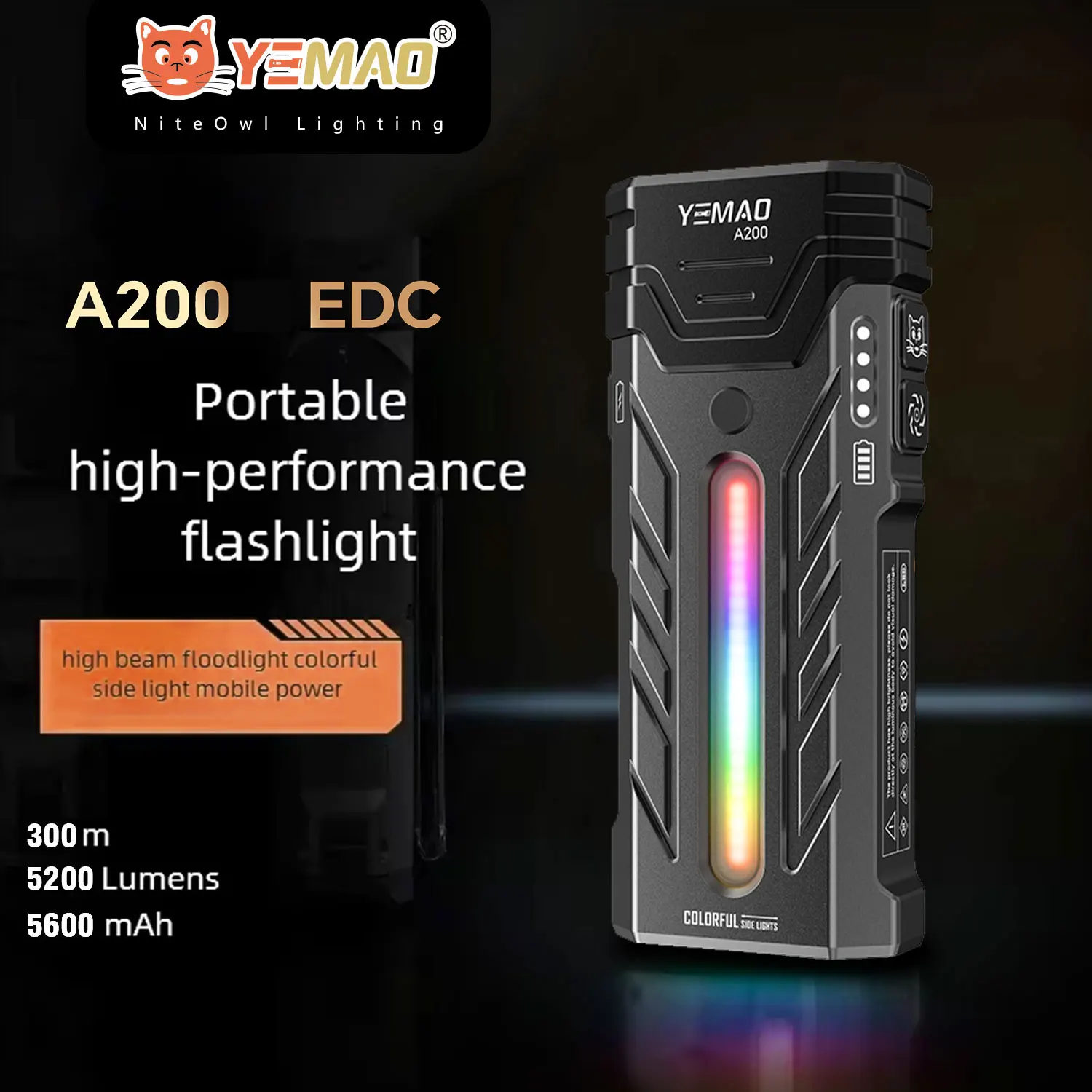 Lampe de poche portative LED haute performance YM-A200M 5200LM avec torche magnétique/à pince parfaite pour la randonnée en plein air Camping