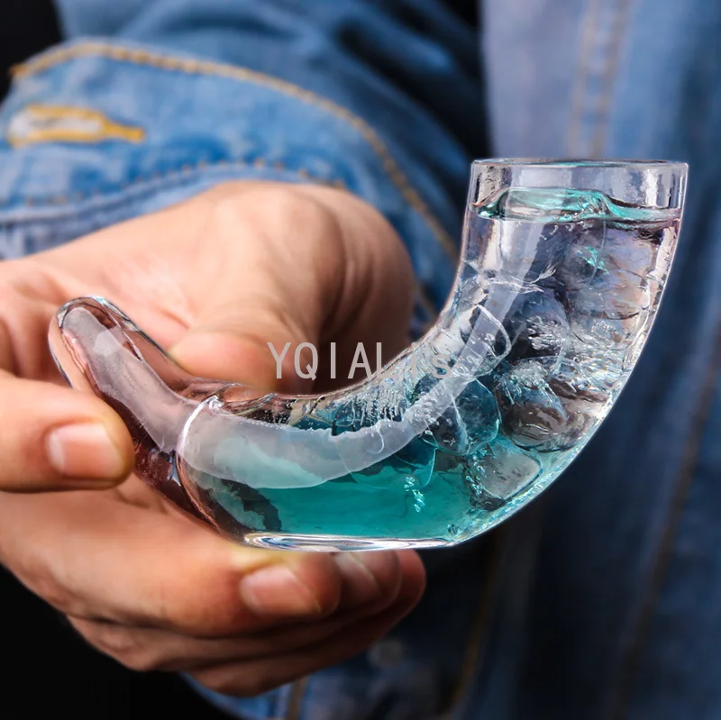 2-4pcs 30ml Creative Horn Wine Glass Special Shape Cocktail Thick Glass Rhinoceros Whiskey Vodka Bar Family Cup Drinkware Set