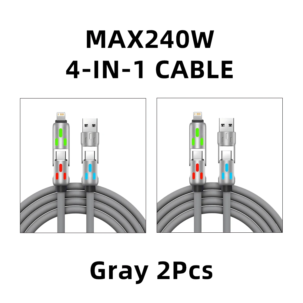 4-IN-1 240W USB-C to USB-C Fast Charging Cable Set - 1M Data Cord, 2-Pack