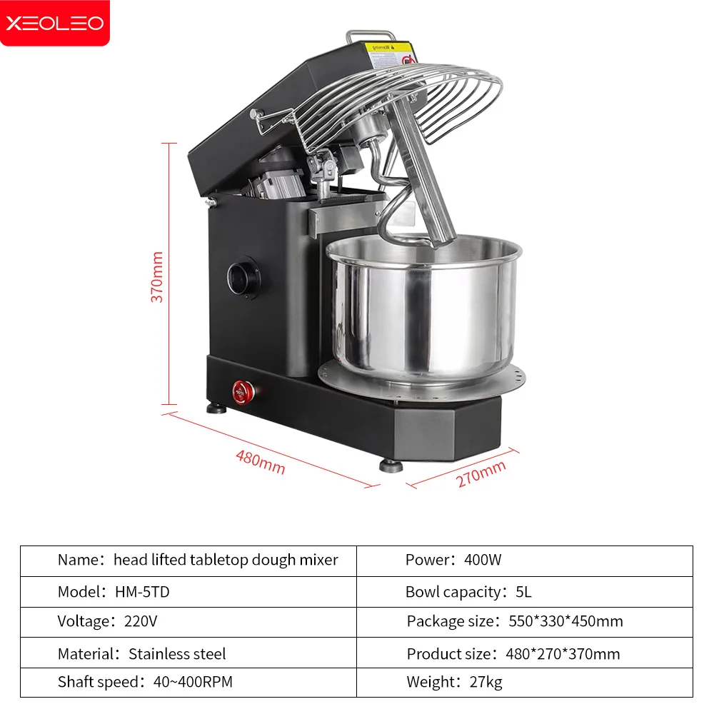 XEOLEO HM5TD Electric blender 5L 10L Easy removable bowl Small spiral mixer with Tilting head Mixer machine 2