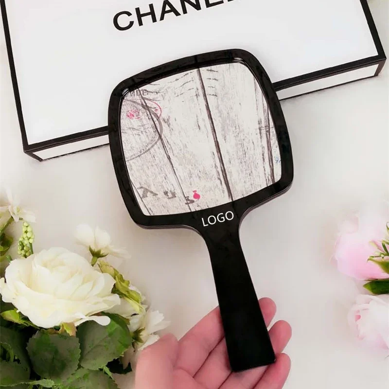 โลโก้ที่กําหนดเองกระจกจับกระจกแต่งหน้าหญิงมือถือมือถือสักเย็บปักถักร้อยร้านเสริมสวยกระจกแบบพกพา 1