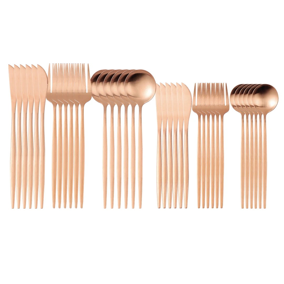 

Rose Gold Cutlery Set Stainless Steel Matt Knife Fork Spoon Dessert Flatware Matt Dinnerware Set 36Pcs Dishwasher Safe Tableware