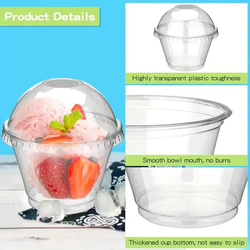 50PCS Disposable Dessert Cups with Cover for Picnic Party Outdoor Gathering