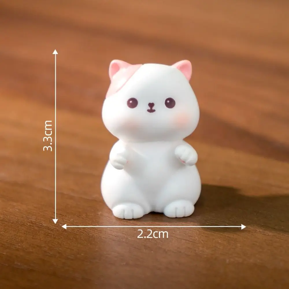 KittyNook Cat Co. Creative Cat Doll Car Ornament: small white resin cat, pink ears, 3.3x2.2cm, wood base car accessory.