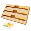 Hot 3 IN 1 Bamboo Wrap Dispenser with Cutter Food Wrap Cling Film Storage Organizer Bamboo Foil Organizer for Kitchen Drawer 5