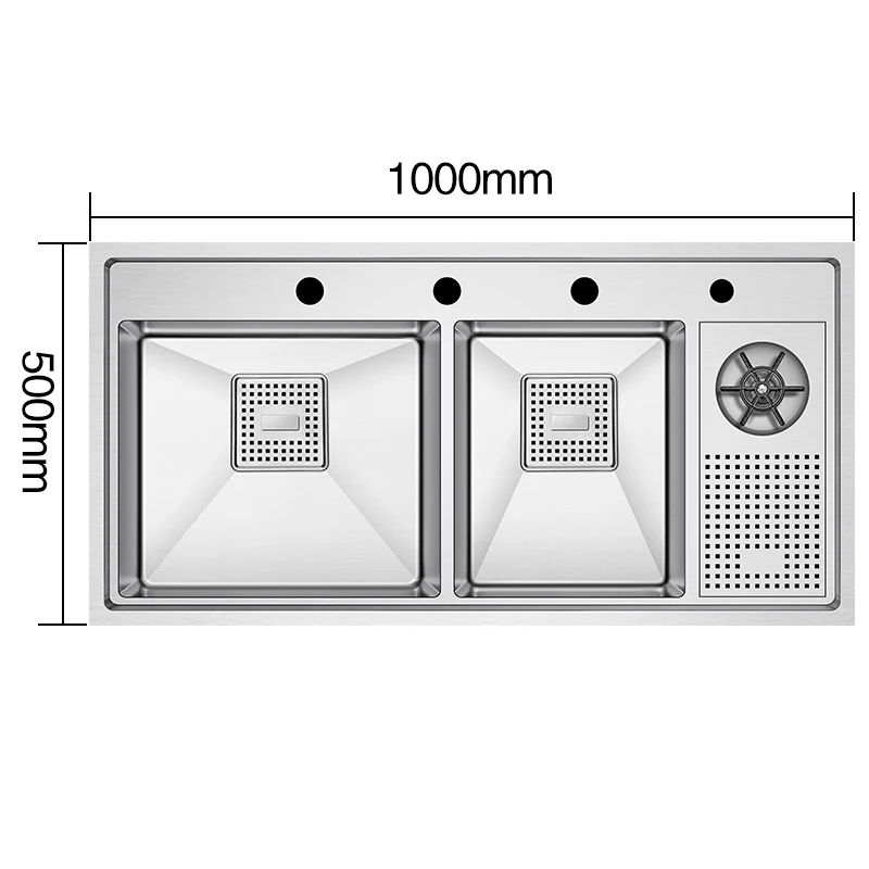 ASRAS Kitchen Double Sink Handmade Brushed 4mm Thickness Large Size 4 Holes Double Kitchen Sink With Cup Rinser Sinks