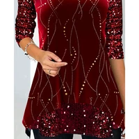 Christmas Fashion Glitter Print Contrast Sequins O Neck Design Long Sleeve Blouse Spring Femme Casual Shirts Office for Women 3