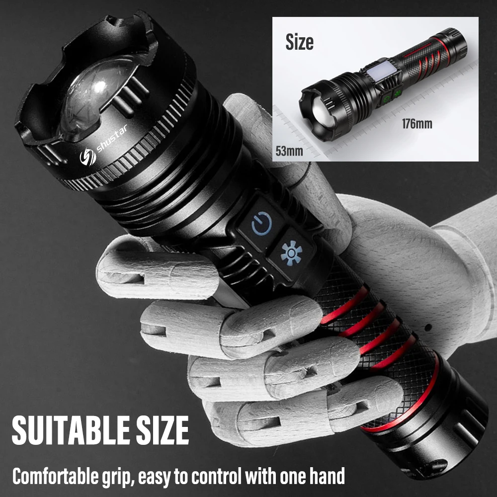 High Power LED Flashlight Torch with 30W Wick and Double Side Lights Lighting Distance 1500M Waterproof