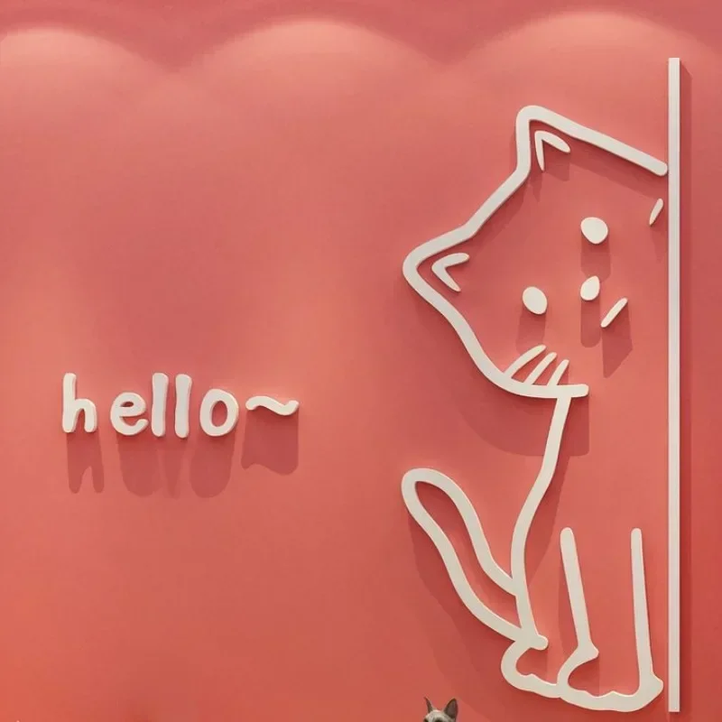 Hello Welcome Acrylic Mirror Wall 3D Cartoon Bear Wall Stickers Cartoon Cat Stickers Home Shops Cafes Door Window Decorations
