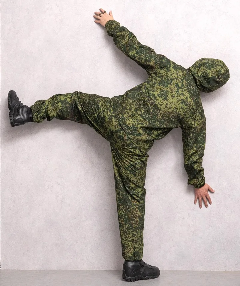 Russischer Militär-Tarnanzug-Überzug, Mantel, weiße Blume, kleiner grüner Mann, Ruinen, deutsche Punkt-Sonnenschutzjacke – Detail 3