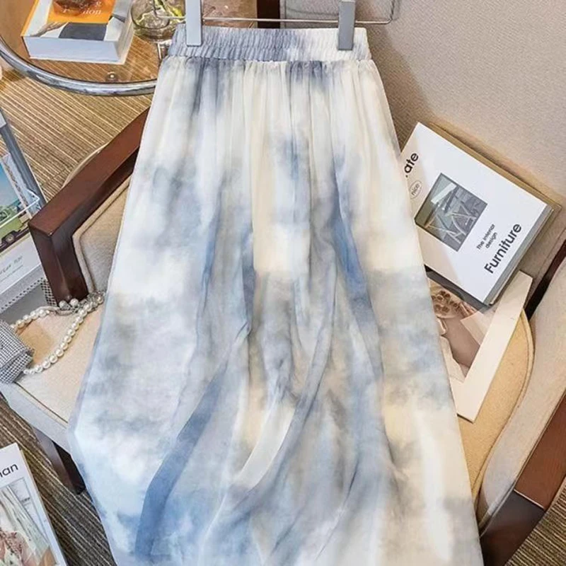 

Rimocy Fashion Tie Dye Chiffon Voile Skirt Women Casual Elastic High Waist Long Skirts Ladies Summer Pleated Loose Korean Skirt