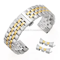 Elegant Curved End Stainless Steel Wrist Band for Men - Universal Fit Bracelet (Silver - Gold)