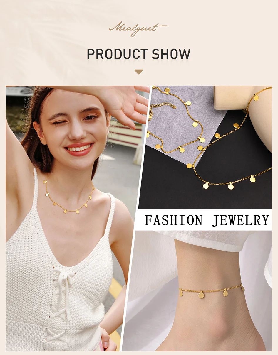 Delicate Small Multiple Coins Disc Necklace for Women, Gold Color Stainless Steel Waterproof