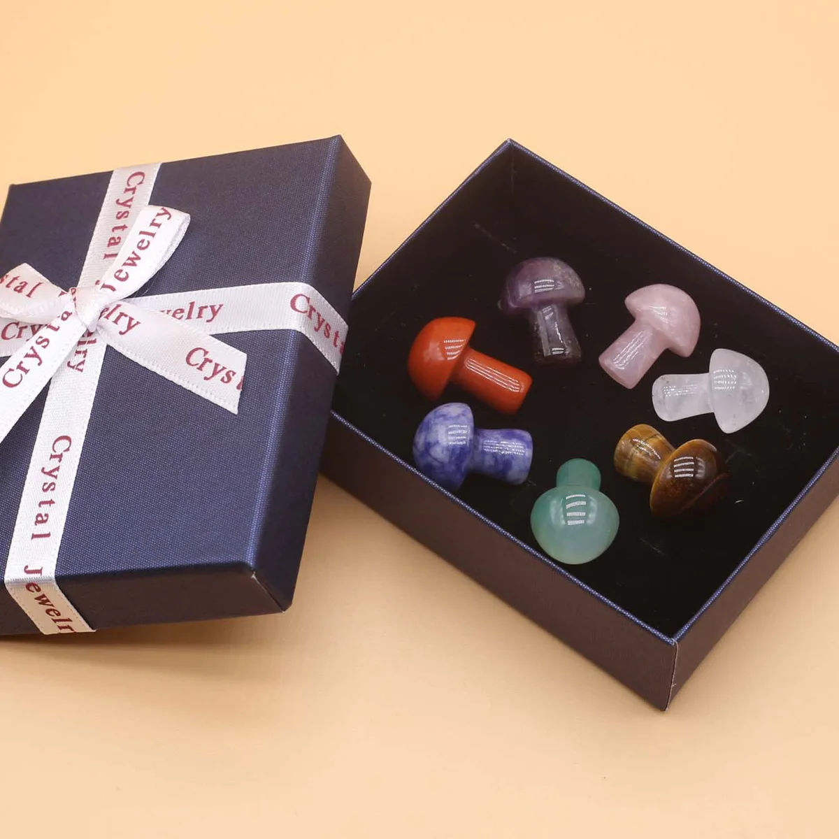 

7pcs/set Natural Healing Gemstones 7Chakras Crystal Mushroom Statue Ornament Energy Mineral Room Home Decor