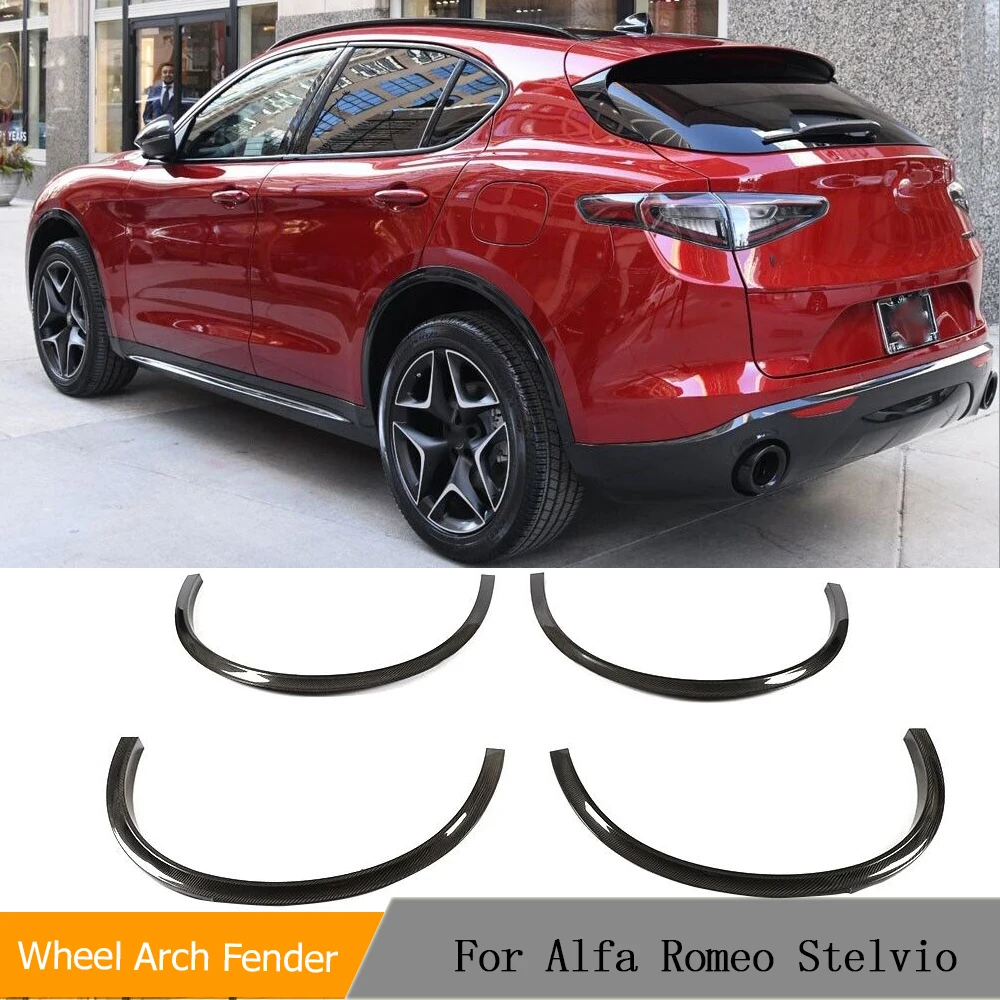 Carbon Fiber/FRP Black Car Fender Flares for Alfa Romeo Stelvio 2017 2018 Car Front Wheel Mudguards Eyebrow Protect 4Pcs/set