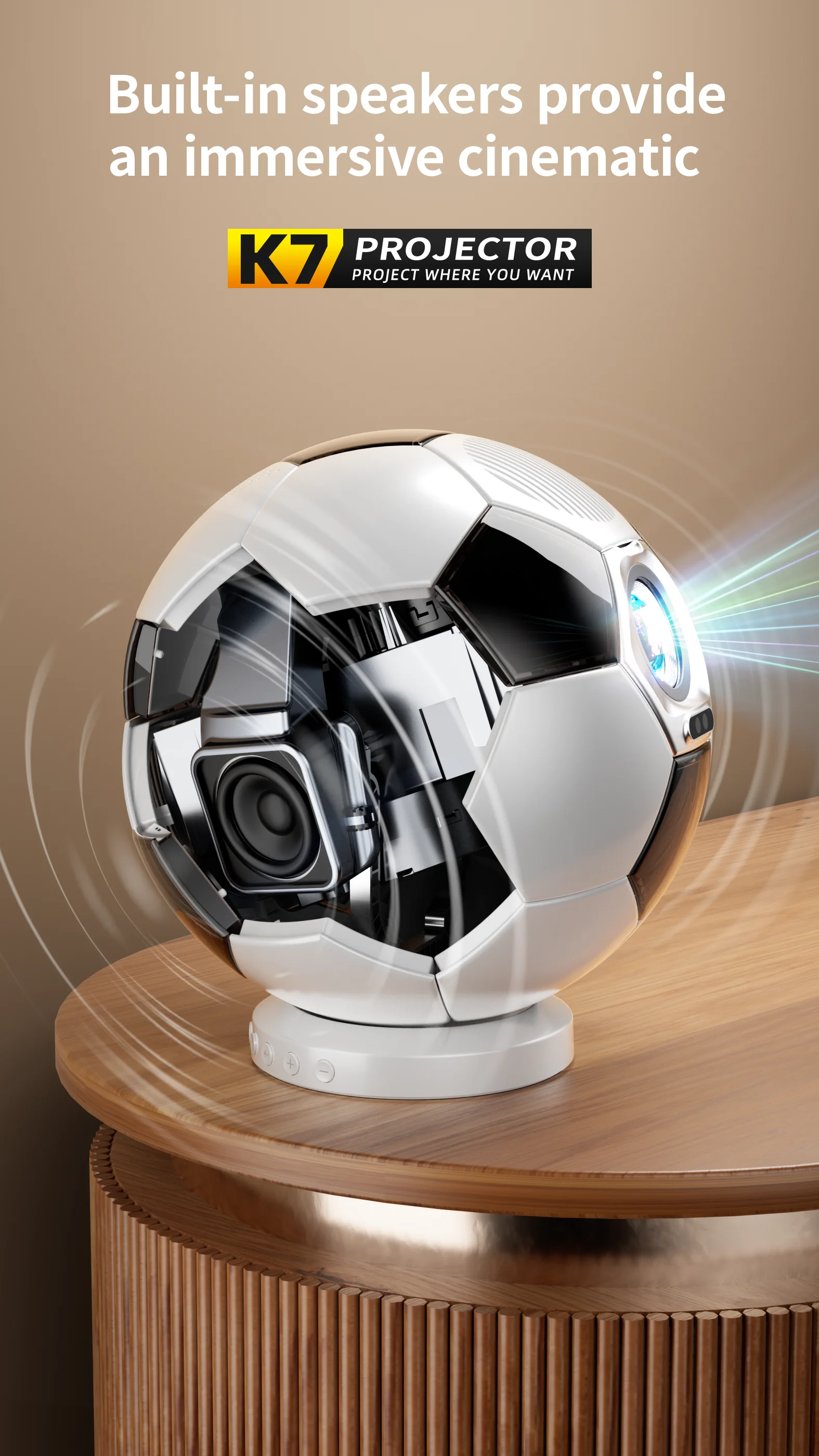 1080P Projector Portable WiFi6 Bluetooth Rotatable Ceiling Projector for Bedroom