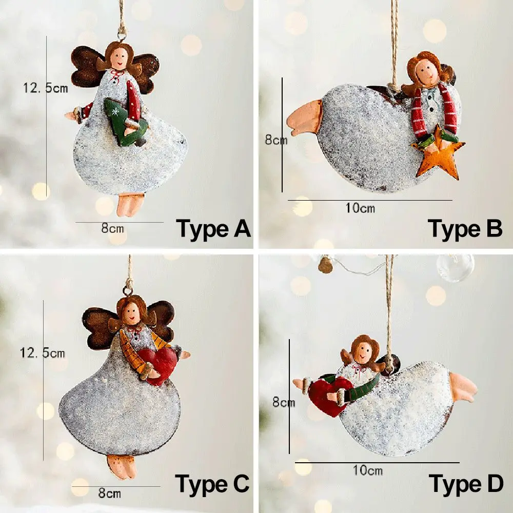 Christmas Angel Pendant White Dress Girl Hanging Decorations Drop Ornament Party Supplies Festival Accessories Metal Crafts Gift