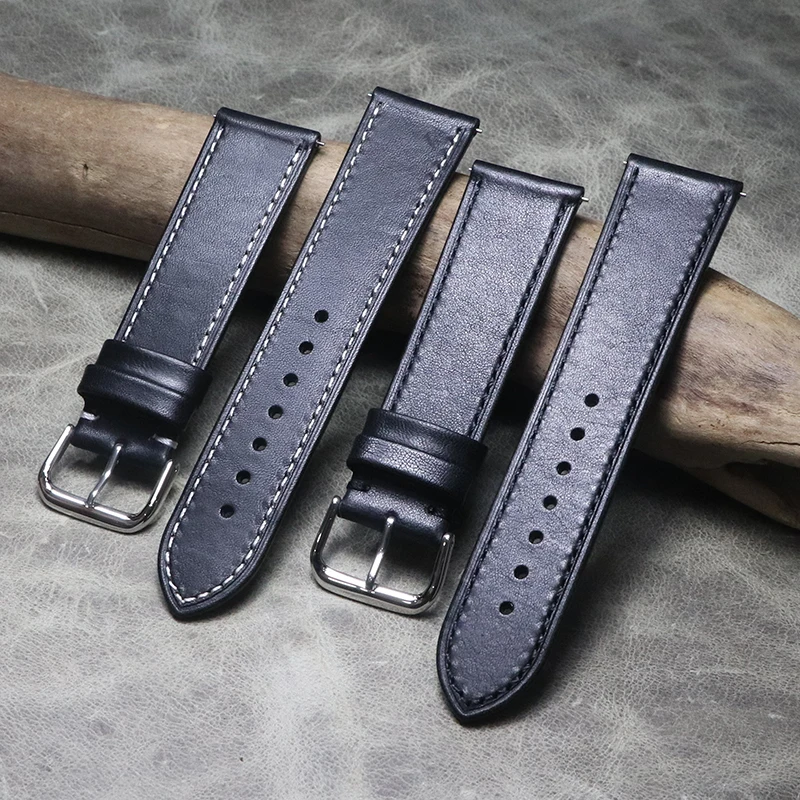 

18 19 20 21 22mm Thin Soft Handmade Wrist Band Calfskin Leather Watchband Vintage Derma Bracelet Black Strap Quick Release Belt