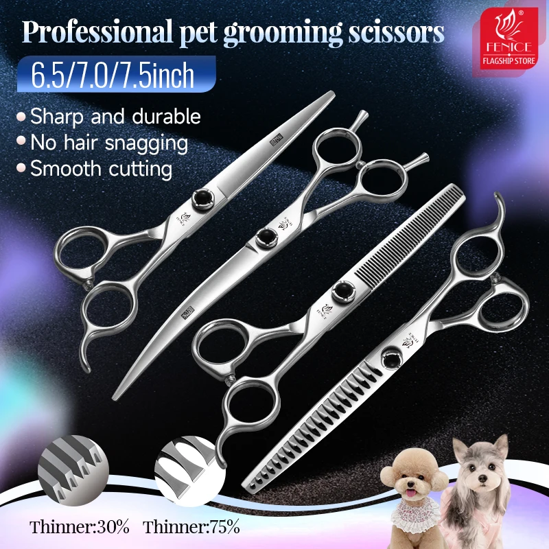 

Fenice 6.5 7 7.5 Inch Professional Dog Grooming Scissors Set Kits Straight&Thinner&Curved Grooming Shears Tool Set tesoura wmark