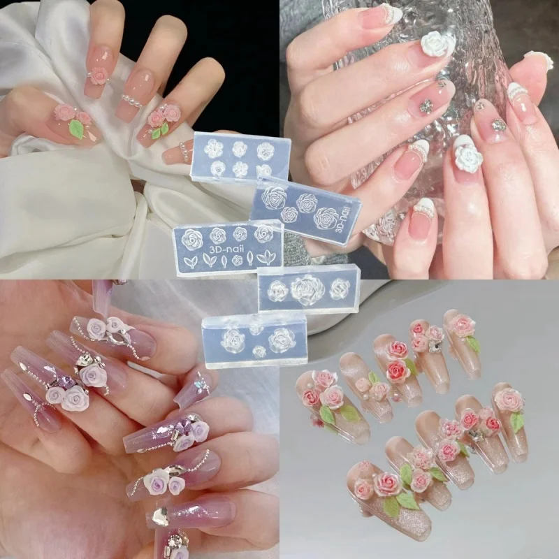 5PC * 3D Nail mold Transparent Silicone Carving Mold DIY UV gel Nail Silicone Mold Nail Enhancement Decoration Tool (4 * 2cm) 2