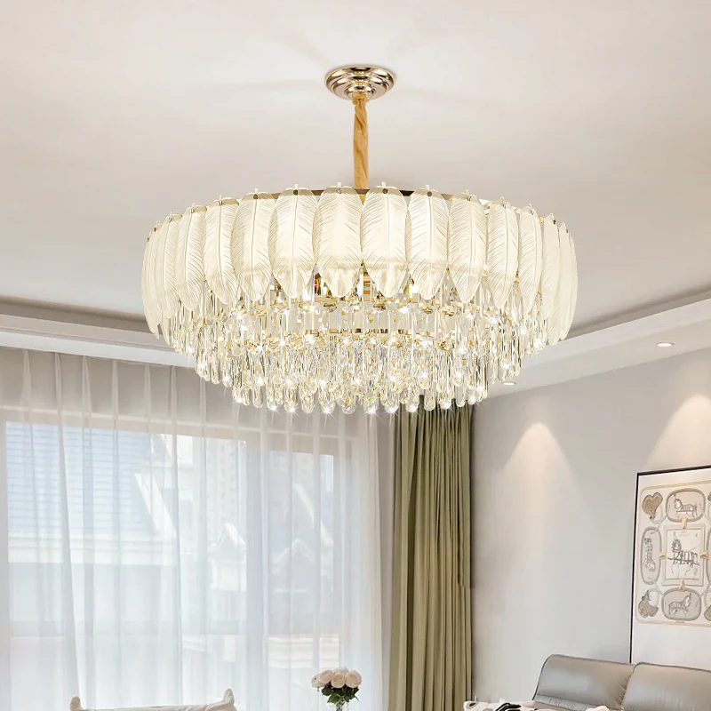 French Cream Light Luxury Crystal Chandelier Postmodern Simple Upscale Living Room Dining Room Bedroom Feather Lamps Home Decor