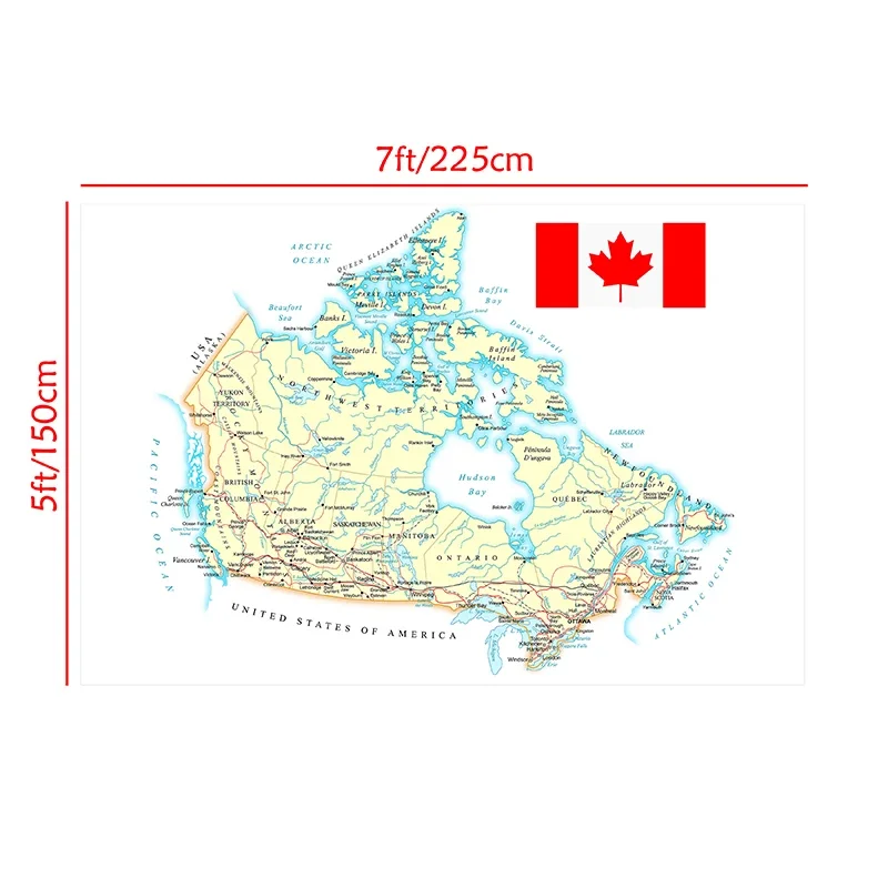 225*150cm The Canada Route Map In French Wall Decorative Poster Non-woven Canvas Painting Home Decor School Classroom Supplies
