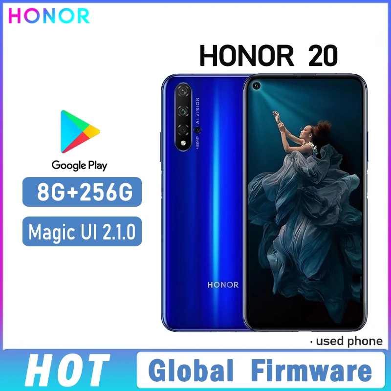 HONOR 20 Smartphone Global firmware Haisi Qilin 980 6.26-inch Magic UI 2.1.0 3750 mAh Android 9.0 rear camera 48MP used phone