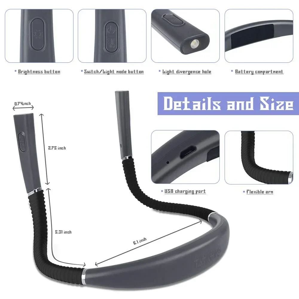 Neck Reading Light Novelty Flexible Neck Lights Handsfree Book Light Hanling Read Lamp Portable USB Rechargeable Book Lighting book light