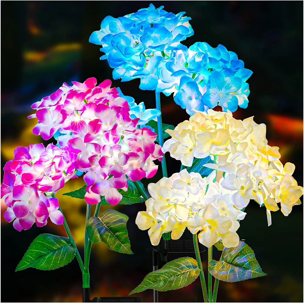 Solar Garden Lights Solar Lights Outdoor Hydrangea Flower Lights for Yard Decor Decoration 2 Modes Enlarged Solar Panel