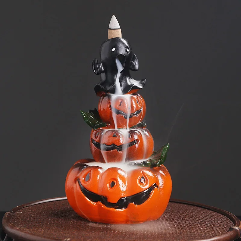 

Ceramic Incense Burner for Halloween, Pumpkin Incense Holder, Waterfall Backflow, Home Decor, Meditation Ornament, 7 in
