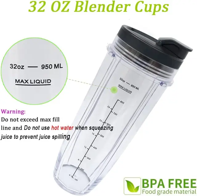 Replacement Blender Cup with Lid,2 Pack 24 Oz Cups For Ninja Auto iQ BL480  BL482 BL642 NN102 BL682 BL450 BN751 BN801 Foodi SS351 SS401 Ninja Blender  Auto iQ Blade 