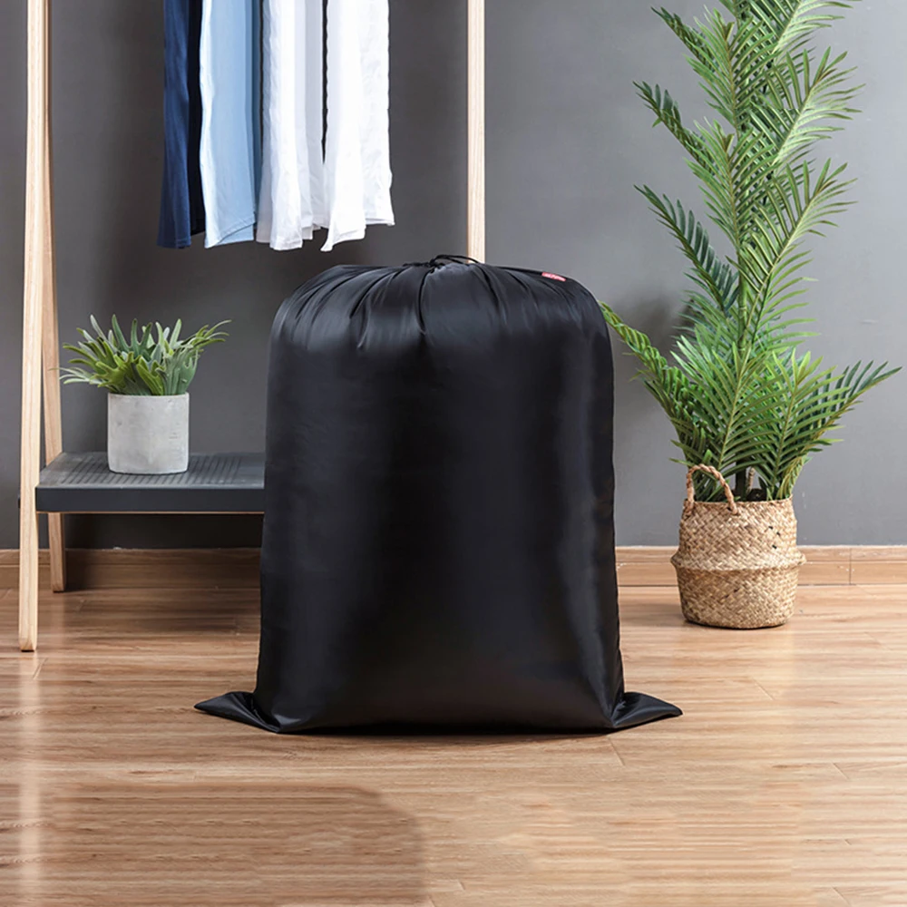 Black Foldable Storage Bags Waterproof Nylon Large Laundry Bag Machine Washable Sturdy Material Drawstring Closure  94x120cm 5