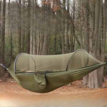Automatic Quick Open Pole Outdoor Hammock Swing with Mosquito Net for Camping Anti-flip Double/Single Bed Outdoor Hammock Swing