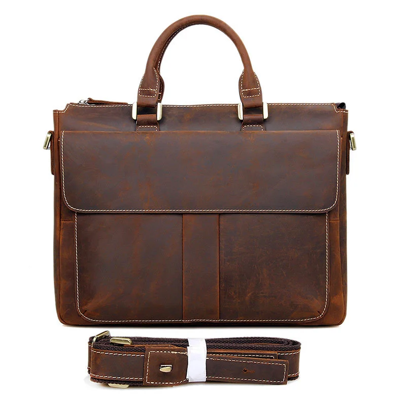 OYIXINGER Retro Leather Men's Business Briefcase For 14inch Laptop Vintage Computer Bag New Male Cowhide Messenger Bag Handbag