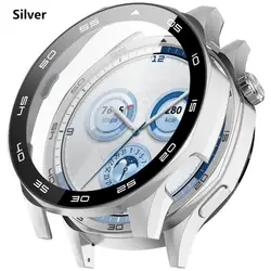 Premium Tempered Glass Case with Full Cover Screen Protector for Huawei GT5 46mm (Silver)