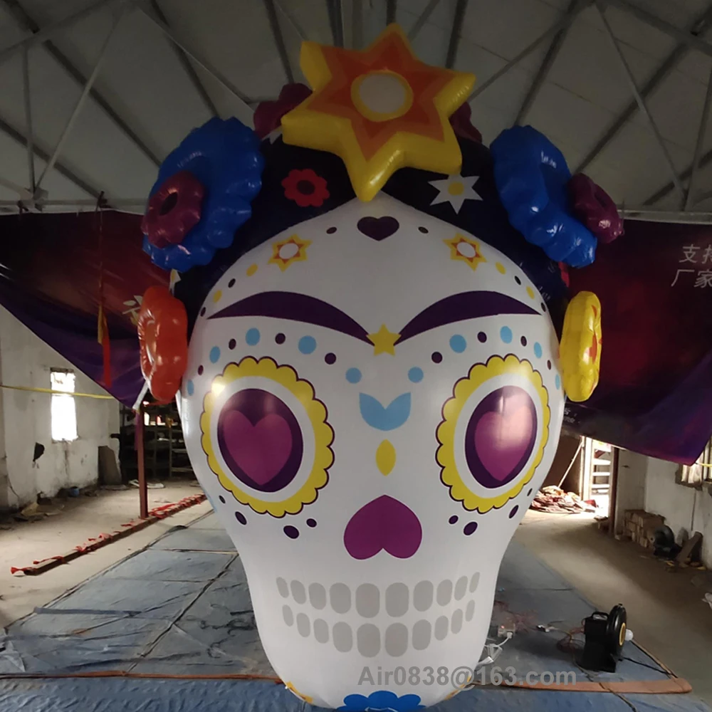 Printed Giant Inflatable Skull Head with Lights Outdoor Hanging Ghost Skeleton Air Model Toy For Halloween Festival Decoration 5