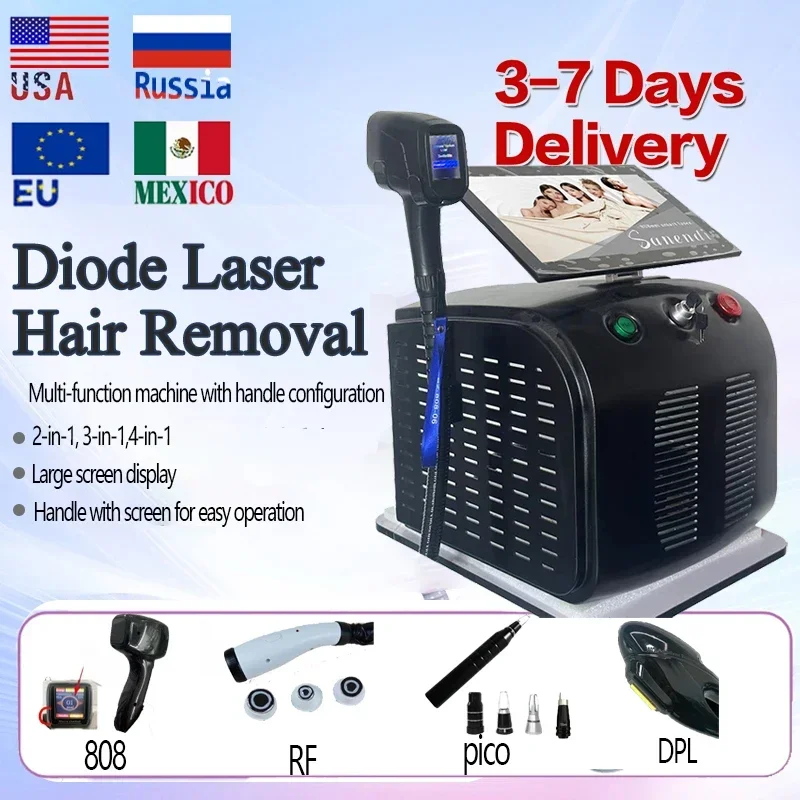 

Аппарат для удаления волос диодным лазером 808 нм, профессиональный лазер diodo для удаления волос с цветным сенсорным экраном для домашнего использования