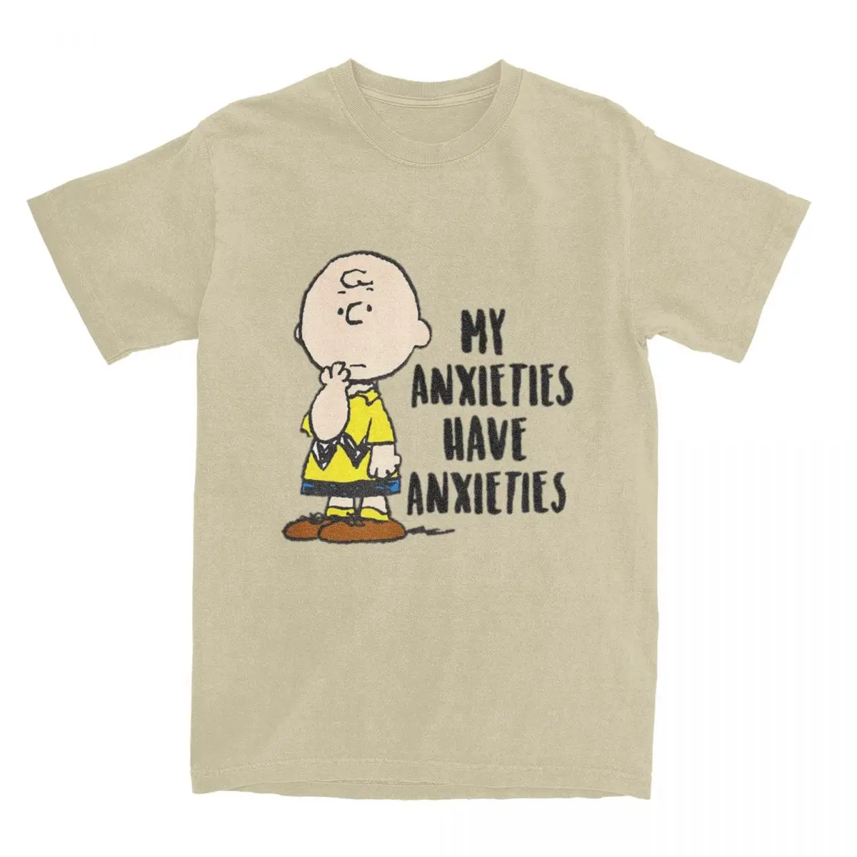 thumbnail image 1 of Camiseta de algodón para hombre de Peanuts, Charlie Brown, Mis ansiedades, Tengo ansiedades, Snoopy, Camiseta de cuello redondo, Camiseta de manga corta, 1 of 5