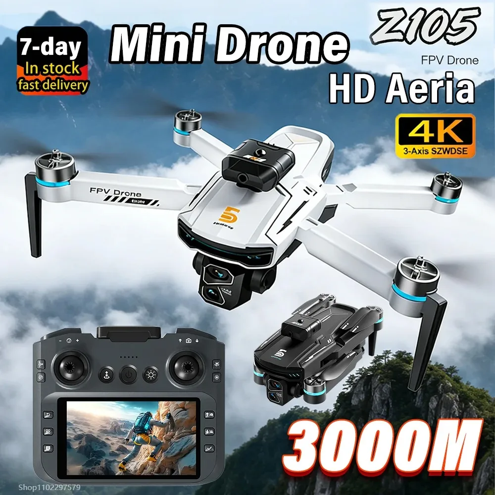 FPV 드론 4K HD 듀얼 카메라 Z105 브러시리스 광학 흐름 포지셔닝 4.3인치 스크린 RC 원격 조종 스턴트 쿼드콥터 장난감 선물