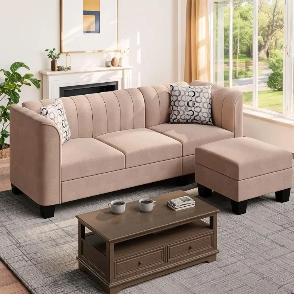 

Convertible Sectional Sofa Couch, 3 Seat L Shaped Sofa with High Armrest Linen Fabric Small Couch Mid Century for Living Room