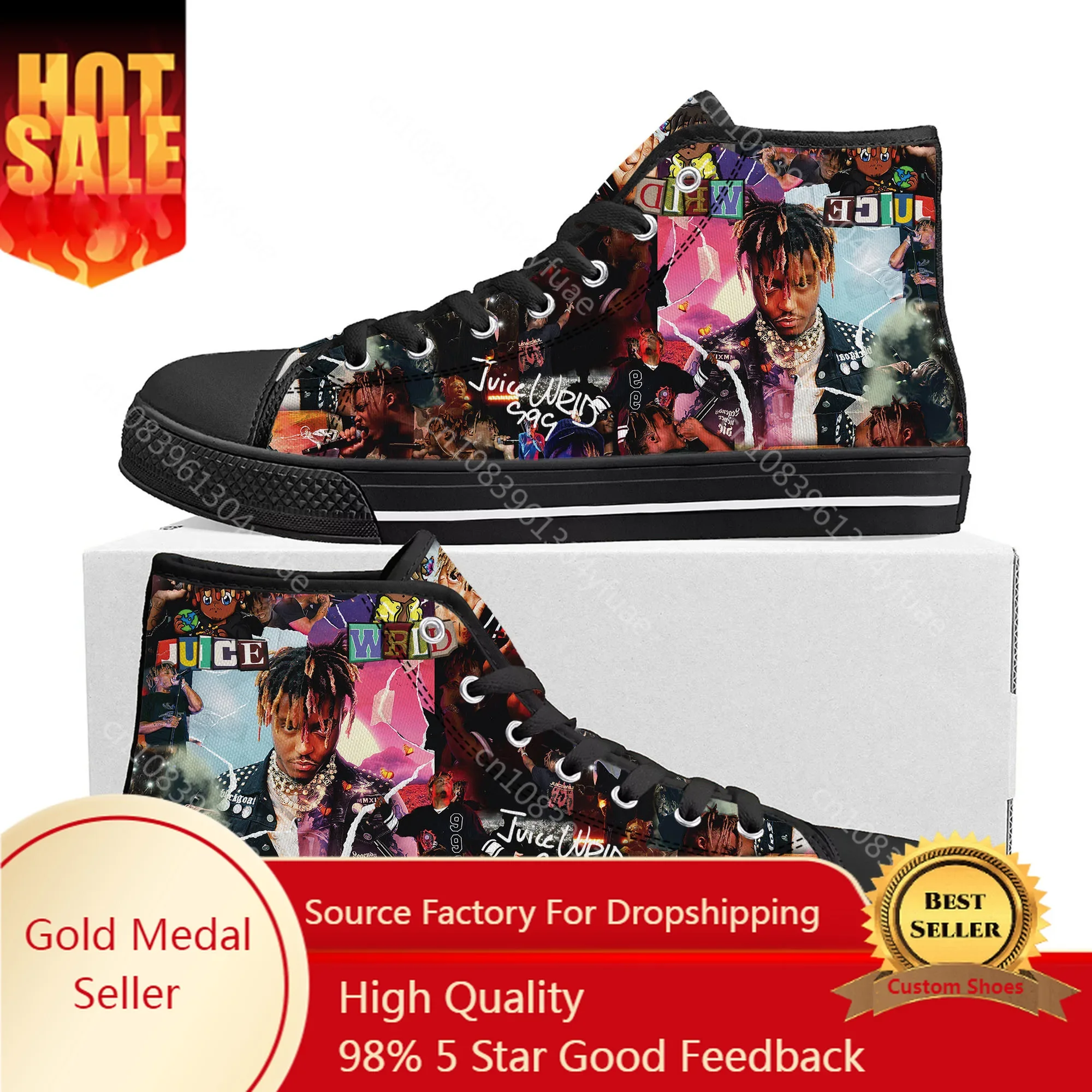 

Juice Wrld Hip Hop Rapper High Top High Quality Sneakers Mens Womens Teenager Canvas Sneaker Casual Couple Shoes Custom Shoe