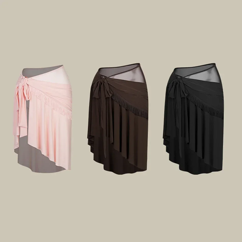 Professional Stage Dance Wear Cha Cha Samba Rumba Costumes Mesh Patchwork Skirt Female Latin Dance Skirt dance skirt