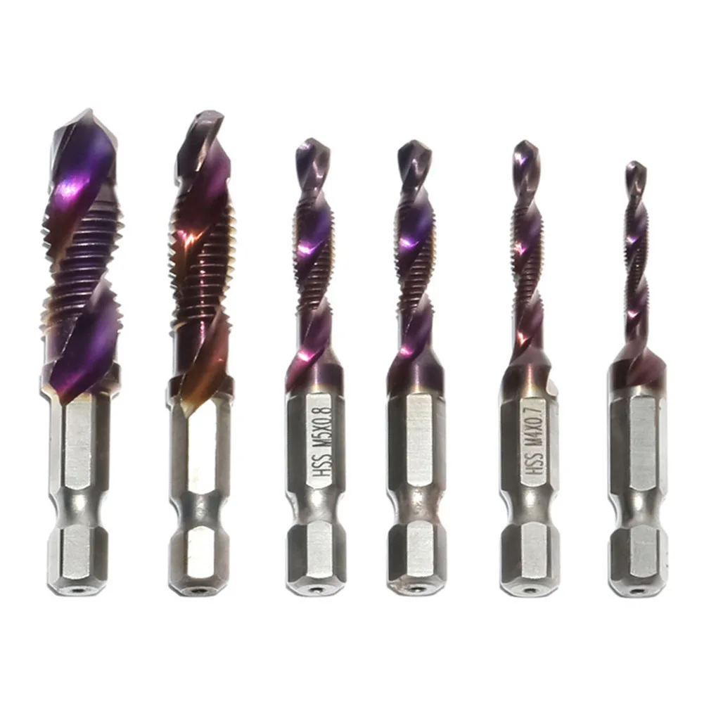 

6 Sizes 1pc HSS 2-in-1 Drill &Tap Bit M3 4 M5 M6 M8 M10 Metric Tap Drill Bits 1/4 Inch Hex Shank Spiral Flute Hand Tapping Tool